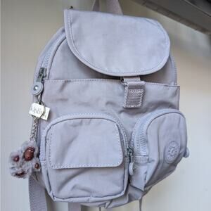 KIPLING Lovebug Mini Backpack Monkey Keychain Dove Gray Water Resistant 8L NWT